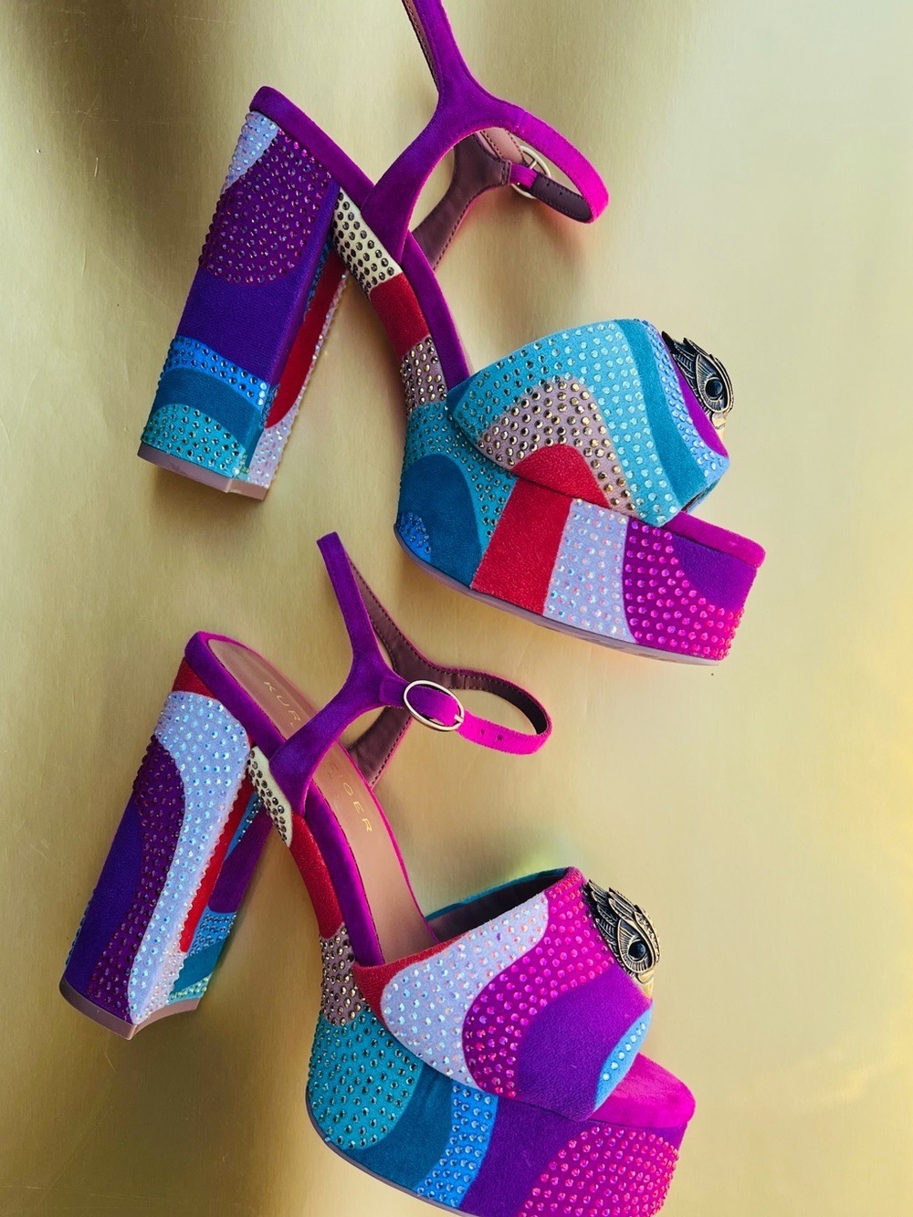 NWOB $225 Kurt Geiger London Rainbow Crystal Platform Heels Size 38 - Picture 2 of 7